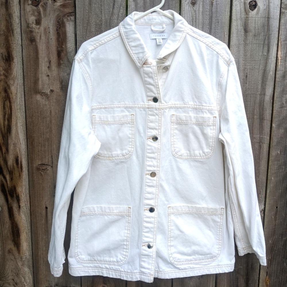 Topshop White Denim Jacket Size 8